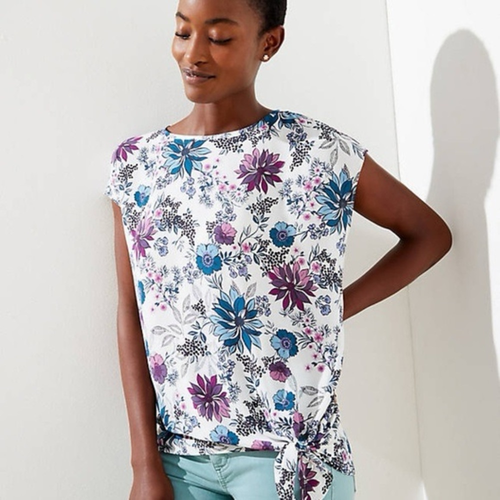LOFT | Floral Side Tie Mixed Media Blouse
